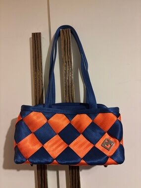 Navy and orange seatbelt purse/ shoulder bag